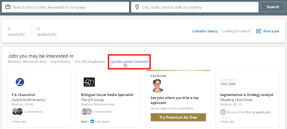 how to find the job for me using linkedin