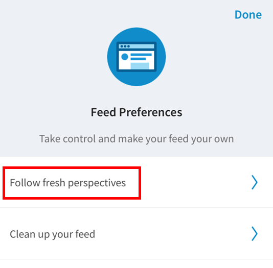 LinkedIn feed preferences mobile