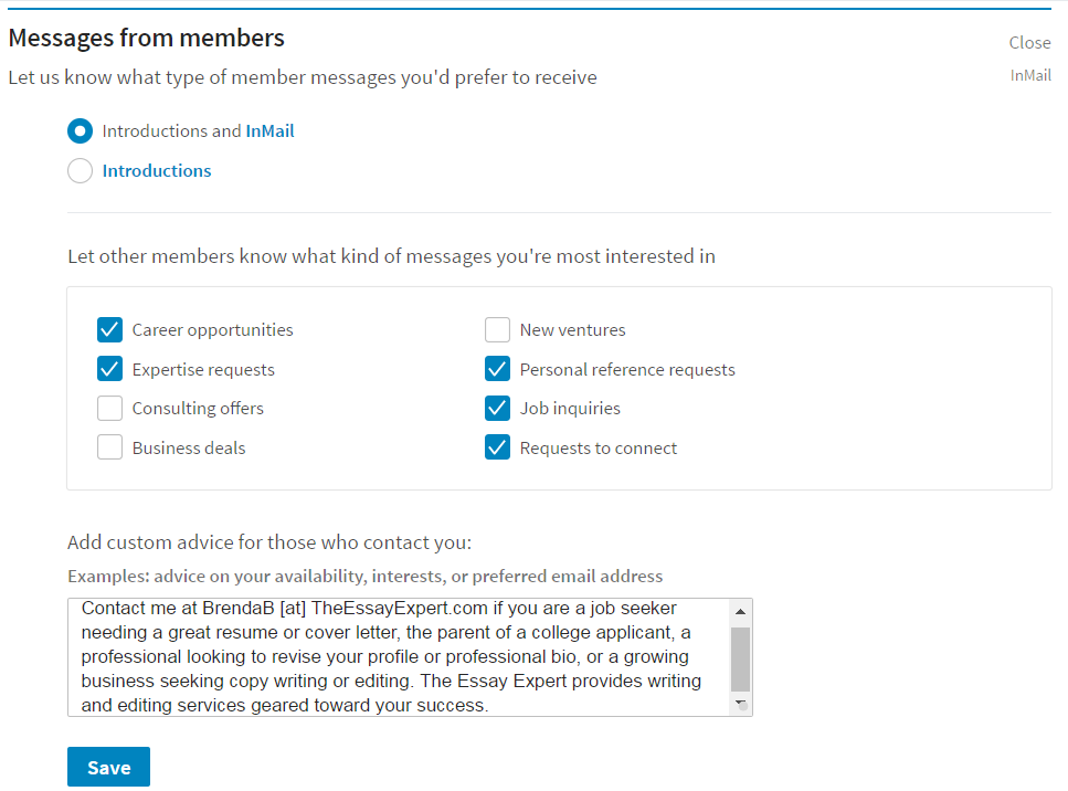 LinkedIn messaging preferences